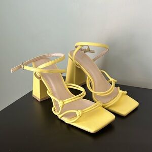 Raid Yellow Strappy Block Heel Square Toe Sandals
